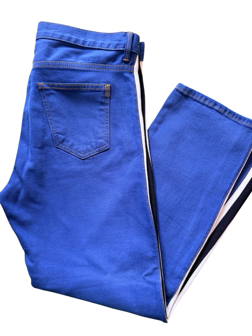 Siwy Blue Straight-Leg Ankle Jeans with Black and White Side Stripes